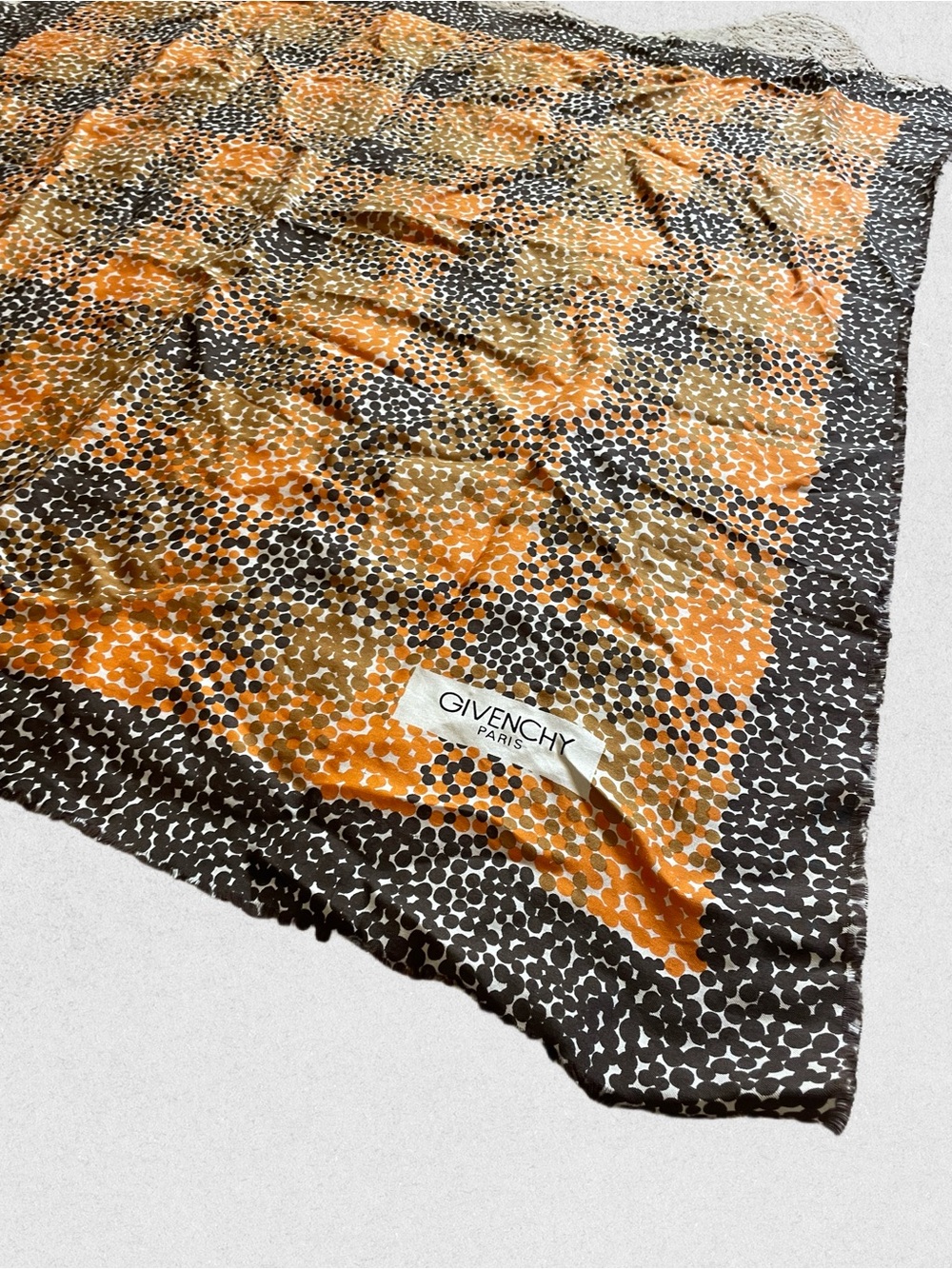Givenchy Orange, Tan & Black Polka Dot Silk Scarf